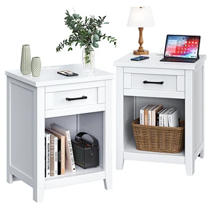 Farmhouse Nightstand with Charging Station & Large Storage, Set of 2 Modern End Tables with Outlets, USB Ports and Type-C Ports, Easy Assembly for Bedroom (Pure White) Farmhouse Nightstand with Charging Station & Large Storage, Set of 2 Modern End Tables with Outlets, USB Ports and Type-C Ports, Easy Assembly for Bedroom (Pure White)