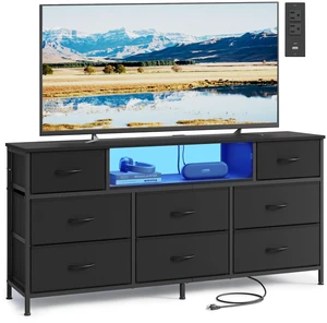 Dresser for Bedroom with Outlets & LED Lights, 8 Fabric Drawers | TV Stand for TVs Up to 65 Inches, Chest of Drawers with Steel Frame, Ink Black, BELLAH Collection ULGS434BH02S Dresser for Bedroom with Outlets & LED Lights, 8 Fabric Drawers | TV Stand for TVs Up to 65 Inches, Chest of Drawers with Steel Frame, Ink Black, BELLAH Collection ULGS434BH02S