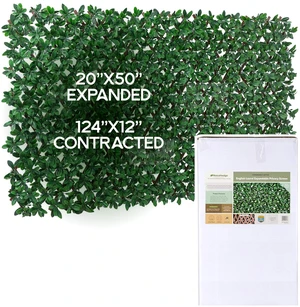 20''X50'' Artificial Privacy Grass Wall Decor, Laurel Leaf | Faux Trellis, Expandable lattice Panels for Indoor, Outdoor, Garden And Balcony Greenery Wall Fence Screen | UV Resistant 20''X50'' Artificial Privacy Grass Wall Decor, Laurel Leaf | Faux Trellis, Expandable lattice Panels for Indoor, Outdoor, Garden And Balcony Greenery Wall Fence Screen | UV Resistant