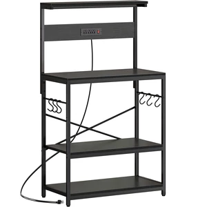 Bakers Rack with Power Outlets, Microwave Stand, 31.5 X 16.5 Inch Larger Desktop, Kitchen Storage Rack with Adjustable Middle Shelf, 6 S-Shaped Hooks, Coffee Bar Stand, Black Bakers Rack with Power Outlets, Microwave Stand, 31.5 X 16.5 Inch Larger Desktop, Kitchen Storage Rack with Adjustable Middle Shelf, 6 S-Shaped Hooks, Coffee Bar Stand, Black