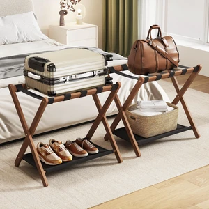Fully Assembled Walnut Luggage Racks Set of 2, Bamboo 26.77" Luggage Rack Stand for Guest Room, 5 Nylon Straps, Foldable Suitcase Stand with Storage Shelf for Bedroom Hotel, Holds up to 165 Lbs Fully Assembled Walnut Luggage Racks Set of 2, Bamboo 26.77" Luggage Rack Stand for Guest Room, 5 Nylon Straps, Foldable Suitcase Stand with Storage Shelf for Bedroom Hotel, Holds up to 165 Lbs