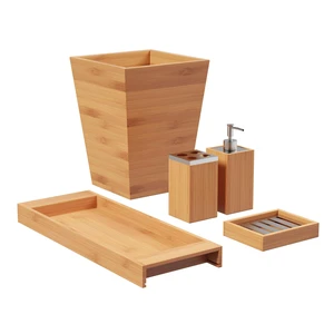 Bathroom Decor Set, Natural, 5-Piece-Set | Bamboo Bathroom Accessories with Trash Bin, Soap Dish, Soap Dispenser, Toothbrush Holder, and Tray Bathroom Decor Set, Natural, 5-Piece-Set | Bamboo Bathroom Accessories with Trash Bin, Soap Dish, Soap Dispenser, Toothbrush Holder, and Tray