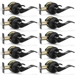 10 Pack Matte Black Door Handles Privacy Door Levers, Heavy Duty Bed and Bath Door Locks Interior Door Knobs, Reversible Keyless Wave Lever Door Handles 10 Pack Matte Black Door Handles Privacy Door Levers, Heavy Duty Bed and Bath Door Locks Interior Door Knobs, Reversible Keyless Wave Lever Door Handles