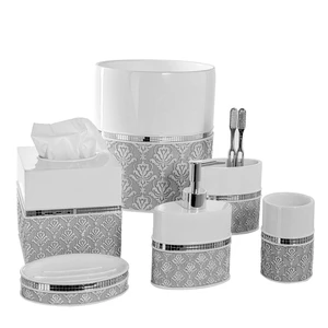 Mirror Damask 6 Piece Resin Bathroom Accessories Set | Includes Trash can, Tissue Box Cover, Soap Dispenser, Toothbrush Holder, Tumbler Cup & Soap Dish Mirror Damask 6 Piece Resin Bathroom Accessories Set | Includes Trash can, Tissue Box Cover, Soap Dispenser, Toothbrush Holder, Tumbler Cup & Soap Dish