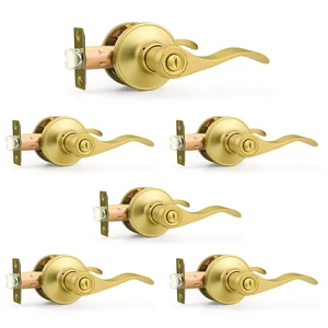 Door Handles Interior Brushed Gold Privacy Door Handle Lever, Bedroom Bathroom Door Lever Wave Style, 6 Pack Door Handles Interior Brushed Gold Privacy Door Handle Lever, Bedroom Bathroom Door Lever Wave Style, 6 Pack