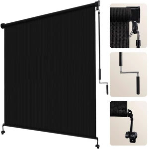 Outdoor Roller Shade 8' W x 8' H, Black Exterior Cordless Patio Shades Roll Up Blinds with Spliced Pole Design, (2 Poles, One-Piece Fabric) Outdoor Roller Shade 8' W x 8' H, Black Exterior Cordless Patio Shades Roll Up Blinds with Spliced Pole Design, (2 Poles, One-Piece Fabric)