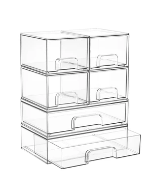 Stackable Storage Drawers Set of 6, Plastic Organizer Bins | Multi-Purpose Boxes for Bathroom Accessories Storage, Ideal for Cabinet,Shelf, Pantry, Laundry Room Organization Stackable Storage Drawers Set of 6, Plastic Organizer Bins | Multi-Purpose Boxes for Bathroom Accessories Storage, Ideal for Cabinet,Shelf, Pantry, Laundry Room Organization