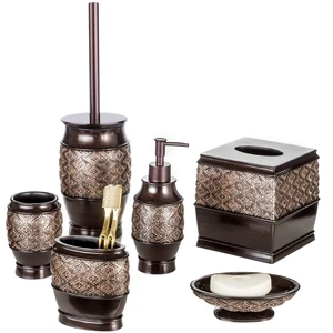 Dublin Brown 6 Piece Resin Bathroom Accessories Set | Includes Toilet Brush and Holder, Tissue Box Cover, Soap Dispenser, Toothbrush Holder, Tumbler Cup & Soap Dish Dublin Brown 6 Piece Resin Bathroom Accessories Set | Includes Toilet Brush and Holder, Tissue Box Cover, Soap Dispenser, Toothbrush Holder, Tumbler Cup & Soap Dish