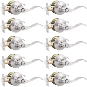 10 Pack Privacy Door Levers Bedroom Door Handle with Lock Satin Nickel Interior Door Handles Keyless Door Lock Wave Bed/Bath Lever 10 Pack Privacy Door Levers Bedroom Door Handle with Lock Satin Nickel Interior Door Handles Keyless Door Lock Wave Bed/Bath Lever
