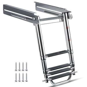 4 Step Boat Ladder Under Platform Slide Mount Boat Boarding Ladder, Telescoping Ladder with a Carry Handle and Mounting Screws, Press-Type Spring Latch (4 Steps) 4 Step Boat Ladder Under Platform Slide Mount Boat Boarding Ladder, Telescoping Ladder with a Carry Handle and Mounting Screws, Press-Type Spring Latch (4 Steps)