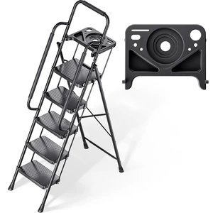 Folding 5 Step Ladder, Step Stool with Anti-Slip Pedals | Portable Sturdy Steel ladder with Handrail, Safe-Lock Design, Multi-Purpose, Home, Kitchen, Pass 500lbs Load Testing, Black Folding 5 Step Ladder, Step Stool with Anti-Slip Pedals | Portable Sturdy Steel ladder with Handrail, Safe-Lock Design, Multi-Purpose, Home, Kitchen, Pass 500lbs Load Testing, Black