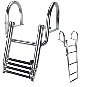 4 Step Pontoon Boat Ladder, Stainless Steel Telescoping Folding Boat Ladder Rear Entry Heavy Duty Custom Inboard with Pedal and Safe Handrails 4 Step Pontoon Boat Ladder, Stainless Steel Telescoping Folding Boat Ladder Rear Entry Heavy Duty Custom Inboard with Pedal and Safe Handrails