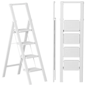 4 Step Ladder, Lightweight Folding Step Stool, Pure White | Reach 8ft;Anti-Slip Wide Pedal;Portable Handrail;Space-Saving;For Kitchen, Home, Library, Office Use;300lbs Capacity 4 Step Ladder, Lightweight Folding Step Stool, Pure White | Reach 8ft;Anti-Slip Wide Pedal;Portable Handrail;Space-Saving;For Kitchen, Home, Library, Office Use;300lbs Capacity