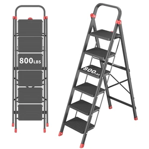 6-Step Folding Step Stool Ladder with Handle, Anti-Slip Wide Pedals & Feet, 800lbs Capacity Sturdy Ladder for Home Kitchen Adults, Black Red 6-Step Folding Step Stool Ladder with Handle, Anti-Slip Wide Pedals & Feet, 800lbs Capacity Sturdy Ladder for Home Kitchen Adults, Black Red