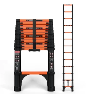 Telescoping Ladder, 12.5 FT, 330 lbs Capacity; Orange | ANSI Certified, Straight Extension Ladder; Collapsible Multi-Purpose for Home, Roof and RV Telescoping Ladder, 12.5 FT, 330 lbs Capacity; Orange | ANSI Certified, Straight Extension Ladder; Collapsible Multi-Purpose for Home, Roof and RV