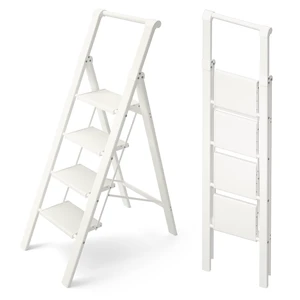 Aluminum 4 Step Ladder, Step Stool Foldable Ladder(White) | Stepladder with Handgrip,Anti-Slip Pedals,330lbs Capacity,Lightweight Folding Ladder for Home,Office,Libaray Aluminum 4 Step Ladder, Step Stool Foldable Ladder(White) | Stepladder with Handgrip,Anti-Slip Pedals,330lbs Capacity,Lightweight Folding Ladder for Home,Office,Libaray