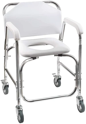 Rolling Shower Chair, Commode, Transport Chair, FSA Eligible, Rolling Bathroom Wheelchair for Handicap, Elderly, Injured or Disabled, 250 Lb. Weight Capacity, Aluminum Frame, White Rolling Shower Chair, Commode, Transport Chair, FSA Eligible, Rolling Bathroom Wheelchair for Handicap, Elderly, Injured or Disabled, 250 Lb. Weight Capacity, Aluminum Frame, White