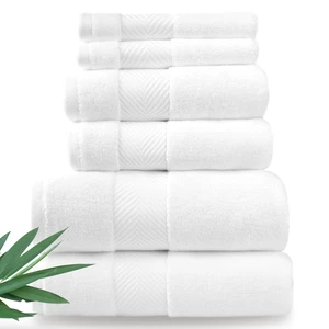 Luxury Viscose from Bamboo Bath Towels, Ultra Soft Set of 6, White | 700 GSM Plush, Absorbent & Quick Dry | Hanging Loops | OEKO-TEX Standard 100 | Veteran Owned | 6pc Towel Set for Bathroom Luxury Viscose from Bamboo Bath Towels, Ultra Soft Set of 6, White | 700 GSM Plush, Absorbent & Quick Dry | Hanging Loops | OEKO-TEX Standard 100 | Veteran Owned | 6pc Towel Set for Bathroom