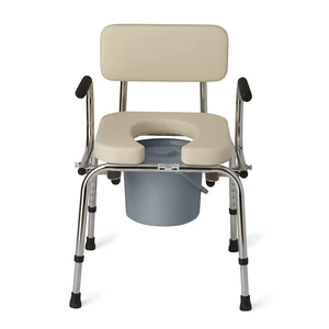 Drop Arm Commode with Padded Seat and Backrest, Durable Toilet Chair for Adults and Seniors, Removable Pail, Splash Guard, Drop Down Arms for Easy Transfer, 350 lb. Weight Capacity, Tan Drop Arm Commode with Padded Seat and Backrest, Durable Toilet Chair for Adults and Seniors, Removable Pail, Splash Guard, Drop Down Arms for Easy Transfer, 350 lb. Weight Capacity, Tan