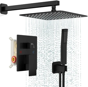 Shower Faucet Set with 10 Inch Matte Black Rain Shower Head | Pressure Balance Shower Valve and Trim Kit, SUS304 Square Shower Head and Handle Set, All Metal, Wall Mounted Shower Fixtures Shower Faucet Set with 10 Inch Matte Black Rain Shower Head | Pressure Balance Shower Valve and Trim Kit, SUS304 Square Shower Head and Handle Set, All Metal, Wall Mounted Shower Fixtures