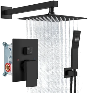 Shower Faucet Set with Handheld Matte Black 8 Inch Head | Pressure Balance Shower Valve and Trim Kit,SUS304 Rain Head and Handle System,All Metal,Wall Mount,Bathroom,Handheld Spray Shower Faucet Set with Handheld Matte Black 8 Inch Head | Pressure Balance Shower Valve and Trim Kit,SUS304 Rain Head and Handle System,All Metal,Wall Mount,Bathroom,Handheld Spray