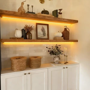 36 Inches Long Walnut Floating Shelves with Led Light | Rustic Solid Wood Farmhouse Wall Shelves with Invisible Brackets for Bedroom, Living Room, Kitchen, Bathroom Set of 2 36 Inches Long Walnut Floating Shelves with Led Light | Rustic Solid Wood Farmhouse Wall Shelves with Invisible Brackets for Bedroom, Living Room, Kitchen, Bathroom Set of 2