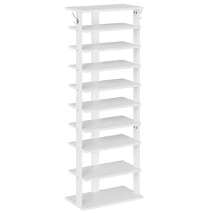10 Tiers Vertical Shoe Rack, Wooden Shoe Storage Organizer with Hooks, Narrow Shoe Tower for 20 Pairs, Space Saving, for Entryway, Living Room, Bedroom, White WT140XJ01 10 Tiers Vertical Shoe Rack, Wooden Shoe Storage Organizer with Hooks, Narrow Shoe Tower for 20 Pairs, Space Saving, for Entryway, Living Room, Bedroom, White WT140XJ01