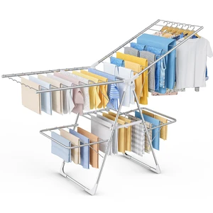 Clothes Drying Rack, Foldable 2-Level with 70" Adjustable Wings | Laundry Room, Bedroom, Indoor & Outdoor Use, Height Adjustable, Clothing & Bedding, 70.0" L × 22.8" W, Silver and White Clothes Drying Rack, Foldable 2-Level with 70" Adjustable Wings | Laundry Room, Bedroom, Indoor & Outdoor Use, Height Adjustable, Clothing & Bedding, 70.0" L × 22.8" W, Silver and White