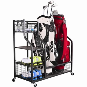 2 Golf Bags Rack Garage Storage Organizer Metal Black Storage Stand | Large Golf Bag Holder with Wheels and Hanging Hooks for Organizing Golfing Equipment & Accessories in Garage Shed Basement. 2 Golf Bags Rack Garage Storage Organizer Metal Black Storage Stand | Large Golf Bag Holder with Wheels and Hanging Hooks for Organizing Golfing Equipment & Accessories in Garage Shed Basement.
