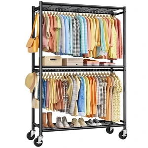 Clothes Rack - 45.2" x 12.6" x 80.7" Clothing Rack with Shelves & Wheels, Multi-Functional Wardrobe Closet with Hooks, Sturdy Metal Garment Rack for Bedroom, Laundry, Balcony (Black) Clothes Rack - 45.2" x 12.6" x 80.7" Clothing Rack with Shelves & Wheels, Multi-Functional Wardrobe Closet with Hooks, Sturdy Metal Garment Rack for Bedroom, Laundry, Balcony (Black)