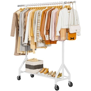 Heavy Duty Clothes Rack Load 450 LBS, Metal Garment Rack, Standing Rolling Clothing Rack for Hanging Clothes with Sturdy Wheels & Shelves, Portable Closet Wardrobe Rack,White Heavy Duty Clothes Rack Load 450 LBS, Metal Garment Rack, Standing Rolling Clothing Rack for Hanging Clothes with Sturdy Wheels & Shelves, Portable Closet Wardrobe Rack,White