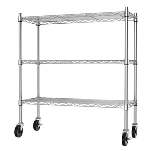 3-Tier Storage Shelves with Casters Heavy Duty Metal Shelving Chrome | Adjustable Wire Shelving, Rolling Cart Utility Racks, 14"D x 36"W x 40"H, for Garage Kitchen Pantry Laundry 3-Tier Storage Shelves with Casters Heavy Duty Metal Shelving Chrome | Adjustable Wire Shelving, Rolling Cart Utility Racks, 14"D x 36"W x 40"H, for Garage Kitchen Pantry Laundry