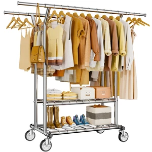 Heavy Duty Clothes Rack 620 LBS, Rolling Clothing Rack with Wheels | Double Rods Garment Rack, Adjustable Clothing Rack for Hanging Clothes with 2-Tier Shelves for Bedroom, Laundry Room, Silver Heavy Duty Clothes Rack 620 LBS, Rolling Clothing Rack with Wheels | Double Rods Garment Rack, Adjustable Clothing Rack for Hanging Clothes with 2-Tier Shelves for Bedroom, Laundry Room, Silver