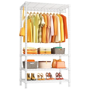 H4 Portable Closets, 4-Tier Metal Clothes Garment Rack for Bedroom and Cloakroom, Clothing Closet Storage and Organizer Wardrobe, 35.4" W x 14" D x 76.4" H, White H4 Portable Closets, 4-Tier Metal Clothes Garment Rack for Bedroom and Cloakroom, Clothing Closet Storage and Organizer Wardrobe, 35.4" W x 14" D x 76.4" H, White