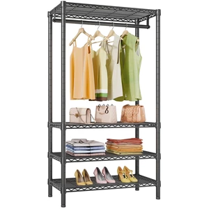 V1 Medium Portable Garment Racks for Bedroom/Apartments/Dorms, Black | Heavy Duty Clothes Rack with 4 Tiers Adjustable Shelves & Hanging Rod, for Laundry Room/ Entry Closet, 440lbs Capacity V1 Medium Portable Garment Racks for Bedroom/Apartments/Dorms, Black | Heavy Duty Clothes Rack with 4 Tiers Adjustable Shelves & Hanging Rod, for Laundry Room/ Entry Closet, 440lbs Capacity