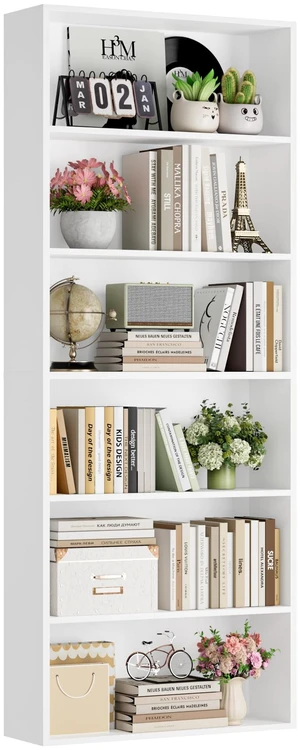 6 Tier Tall Bookshelf and Bookcase with Open Display Shelves, White | Industrial Tall Bookcases with Storage, Freestanding Book Shelf for Home Office, School Library , Living Room, Narrow Space 6 Tier Tall Bookshelf and Bookcase with Open Display Shelves, White | Industrial Tall Bookcases with Storage, Freestanding Book Shelf for Home Office, School Library , Living Room, Narrow Space