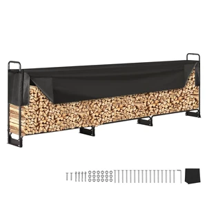 12.7FT Outdoor Firewood Rack with Cover, Firewood Holder for 3/4 Cord | Heavy Duty Wood Storage with Half-Covered for Porches Gardens Patios Yards Log Steel Frame UV Protection 12.7FT Outdoor Firewood Rack with Cover, Firewood Holder for 3/4 Cord | Heavy Duty Wood Storage with Half-Covered for Porches Gardens Patios Yards Log Steel Frame UV Protection