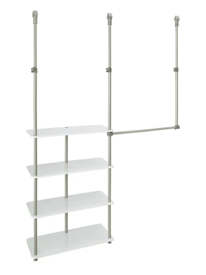Closet Accessory, Add Adjustable Storage Space, 4 Shelves, Double Hang Rod, Tool Free, Add On Unit, White Closet Accessory, Add Adjustable Storage Space, 4 Shelves, Double Hang Rod, Tool Free, Add On Unit, White