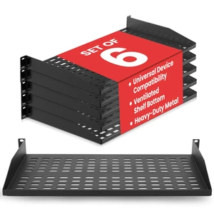 19-Inch 1U Server Rack Shelf - 6 pcs. Vented Metal Shelves for Optimal Airflow, Wall or Rack MountableSupports up to 110 lbs, 17 x 10 Shelf Tray for Cabinets, Computers & Network Equipment 19-Inch 1U Server Rack Shelf - 6 pcs. Vented Metal Shelves for Optimal Airflow, Wall or Rack MountableSupports up to 110 lbs, 17 x 10 Shelf Tray for Cabinets, Computers & Network Equipment