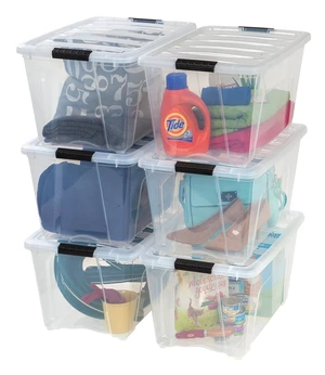6-Pack 54 Quart Storage Bins with Lids, Clear | Transparent design makes contents easy to find. Perfect for moving, blankets, clothing, and garage storage. Nestable design 6-Pack 54 Quart Storage Bins with Lids, Clear | Transparent design makes contents easy to find. Perfect for moving, blankets, clothing, and garage storage. Nestable design