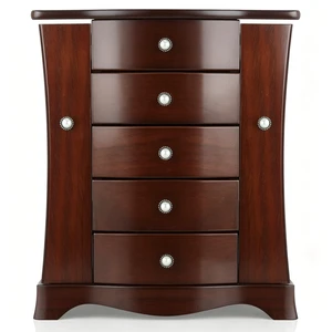 Solid Wood Jewelry Box Brown | Large Organizer with 4 Drawers, Built-in Necklace Carousel & Large Mirror Solid Wood Jewelry Box Brown | Large Organizer with 4 Drawers, Built-in Necklace Carousel & Large Mirror