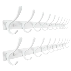 Coat Rack Wall Mounted - 10 Hooks, Pack of 2, Heavy Duty, Stainless Steel, Metal Wall Hangers, Sturdy Coat Hooks for Hanging Coats, Jacket, Clothes, Hat, White Coat Rack Wall Mounted - 10 Hooks, Pack of 2, Heavy Duty, Stainless Steel, Metal Wall Hangers, Sturdy Coat Hooks for Hanging Coats, Jacket, Clothes, Hat, White