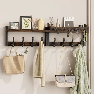 35" Coat Rack Wall Mount with Shelf for Entryway, Rustic Brown | Wall Mounted Coat and Key Rack with Hooks, Key Holder with Mail Organizer for Wall, Living Room, Mudroom, Bedroom 35" Coat Rack Wall Mount with Shelf for Entryway, Rustic Brown | Wall Mounted Coat and Key Rack with Hooks, Key Holder with Mail Organizer for Wall, Living Room, Mudroom, Bedroom