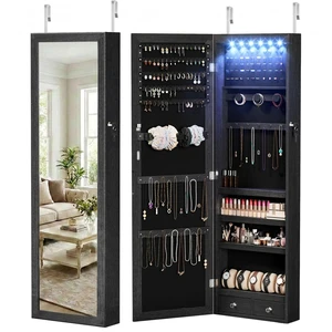 6 LEDs Mirror Jewelry Organizer Cabinet, Jewelry Armoire, 47.2 Inch | Hanging Door or Wall Mounted Mirror, Lockable, Large Capacity Cosmetic Storage, 2 Drawers, Gift Idea, Black 6 LEDs Mirror Jewelry Organizer Cabinet, Jewelry Armoire, 47.2 Inch | Hanging Door or Wall Mounted Mirror, Lockable, Large Capacity Cosmetic Storage, 2 Drawers, Gift Idea, Black