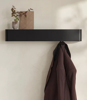 Coat Rack Wall Mount with Shelf 'Tone' | Modern Design Coat Hanger with Hidden Hooks and Storage | Hat Rack with Shelf in Metal | Wall-Mounted Purse Organizer | Black Coat Rack Wall Mount with Shelf 'Tone' | Modern Design Coat Hanger with Hidden Hooks and Storage | Hat Rack with Shelf in Metal | Wall-Mounted Purse Organizer | Black