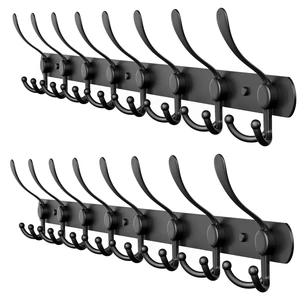 Coat Rack Wall Mount with 8 Tri Hooks 24 Inch Stainless Steel Coat Hook Rack, Heavy Duty Wall Mounted Organizer for Coats, Hats, Towels, Robes, Bags, Scarves, Entryway, Bathroom - Black 2 Pack Coat Rack Wall Mount with 8 Tri Hooks 24 Inch Stainless Steel Coat Hook Rack, Heavy Duty Wall Mounted Organizer for Coats, Hats, Towels, Robes, Bags, Scarves, Entryway, Bathroom - Black 2 Pack