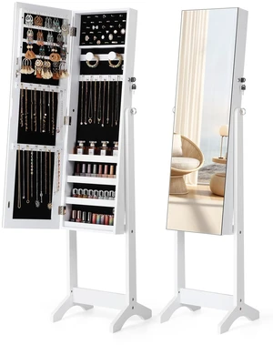Freestanding Jewelry Cabinet, Full Length Mirror, Moon White | Jewelry Armoire Organizer, Lockable Jewelry Storage Cabinet, Frameless Mirror, 3 Adjustable Angles,Gift Idea,Quick Assembly Freestanding Jewelry Cabinet, Full Length Mirror, Moon White | Jewelry Armoire Organizer, Lockable Jewelry Storage Cabinet, Frameless Mirror, 3 Adjustable Angles,Gift Idea,Quick Assembly