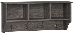 Home Woodbury Collection Cubbies and Hooks Wall Shelf, Dark Weathered Woodgrain Home Woodbury Collection Cubbies and Hooks Wall Shelf, Dark Weathered Woodgrain