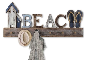 SAILINGSTORY Beach Sign Coat Rack Wall Mounted Coat Hanger Beach Decor | Coastal Beach Wall Decor SAILINGSTORY Beach Sign Coat Rack Wall Mounted Coat Hanger Beach Decor | Coastal Beach Wall Decor