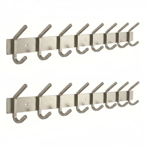 Coat Rack Wall Mount Brushed Nickel 24 Inch Stainless Steel Hook Rail with 8 Heavy Duty Double Coat Hooks Wall Mounted Coat Hanger for Entryway, Bathroom, Bedroom, Towel, Hat Organizer - 2 Pack Coat Rack Wall Mount Brushed Nickel 24 Inch Stainless Steel Hook Rail with 8 Heavy Duty Double Coat Hooks Wall Mounted Coat Hanger for Entryway, Bathroom, Bedroom, Towel, Hat Organizer - 2 Pack